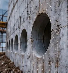 Găuri carotate într-un perete de beton